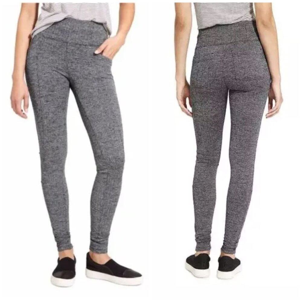 Athleta Metro Herringbone High Rise Leggings XXS Black Gray Yoga Pants